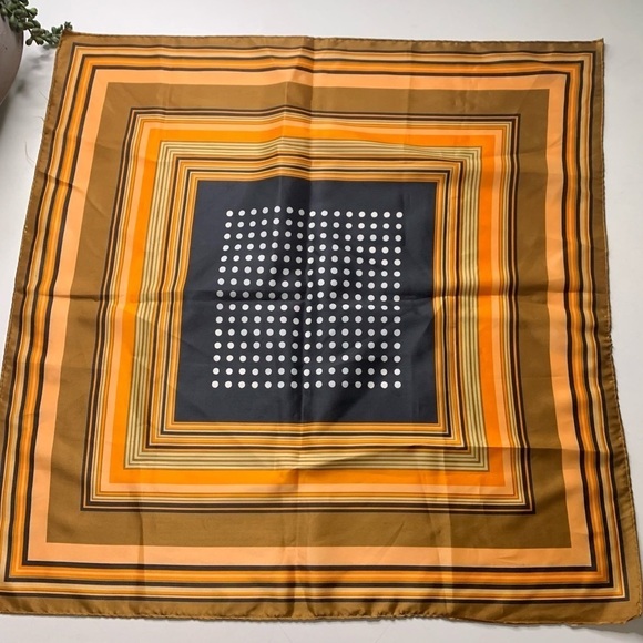 Contemporary Square orange brown polka dot stripe scarf - Picture 3 of 3